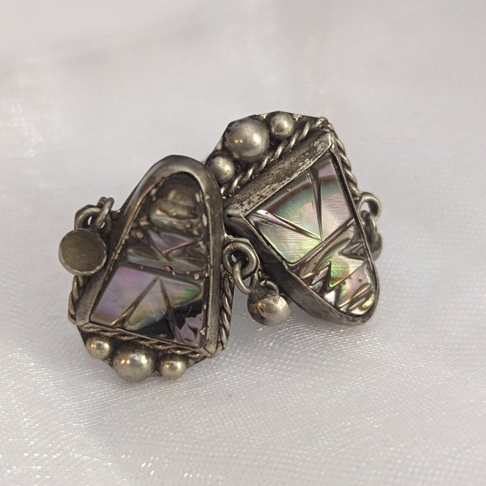 Vintage Abelone shell face sterling silver screw back earrings